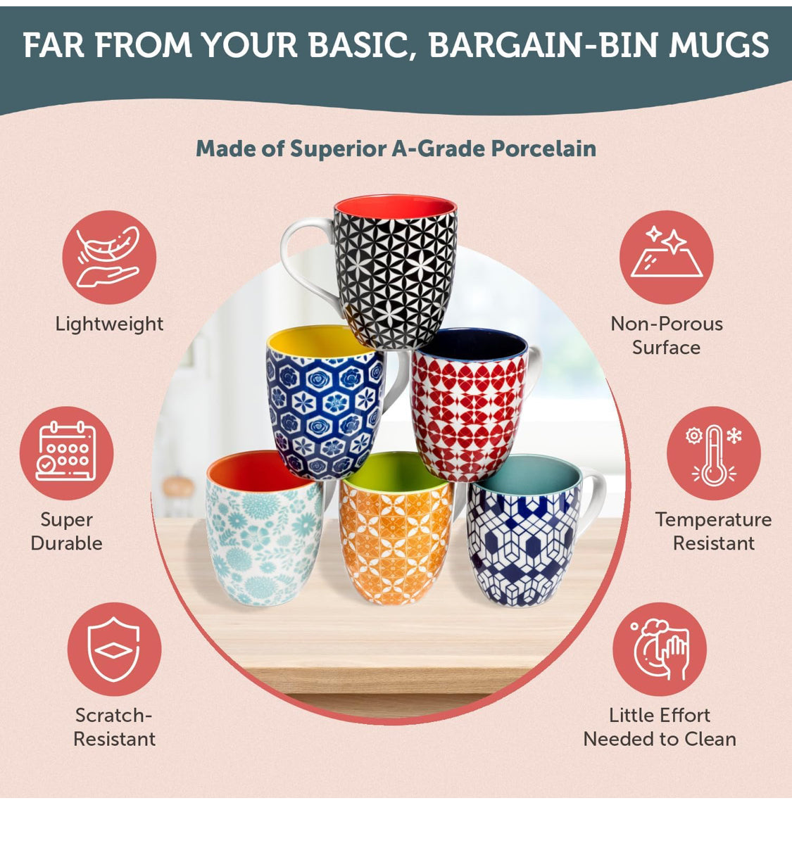 Annovero Large Coffee Mug (Set of 6)