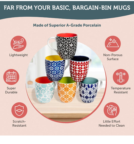 Annovero Large Coffee Mug (Set of 6)